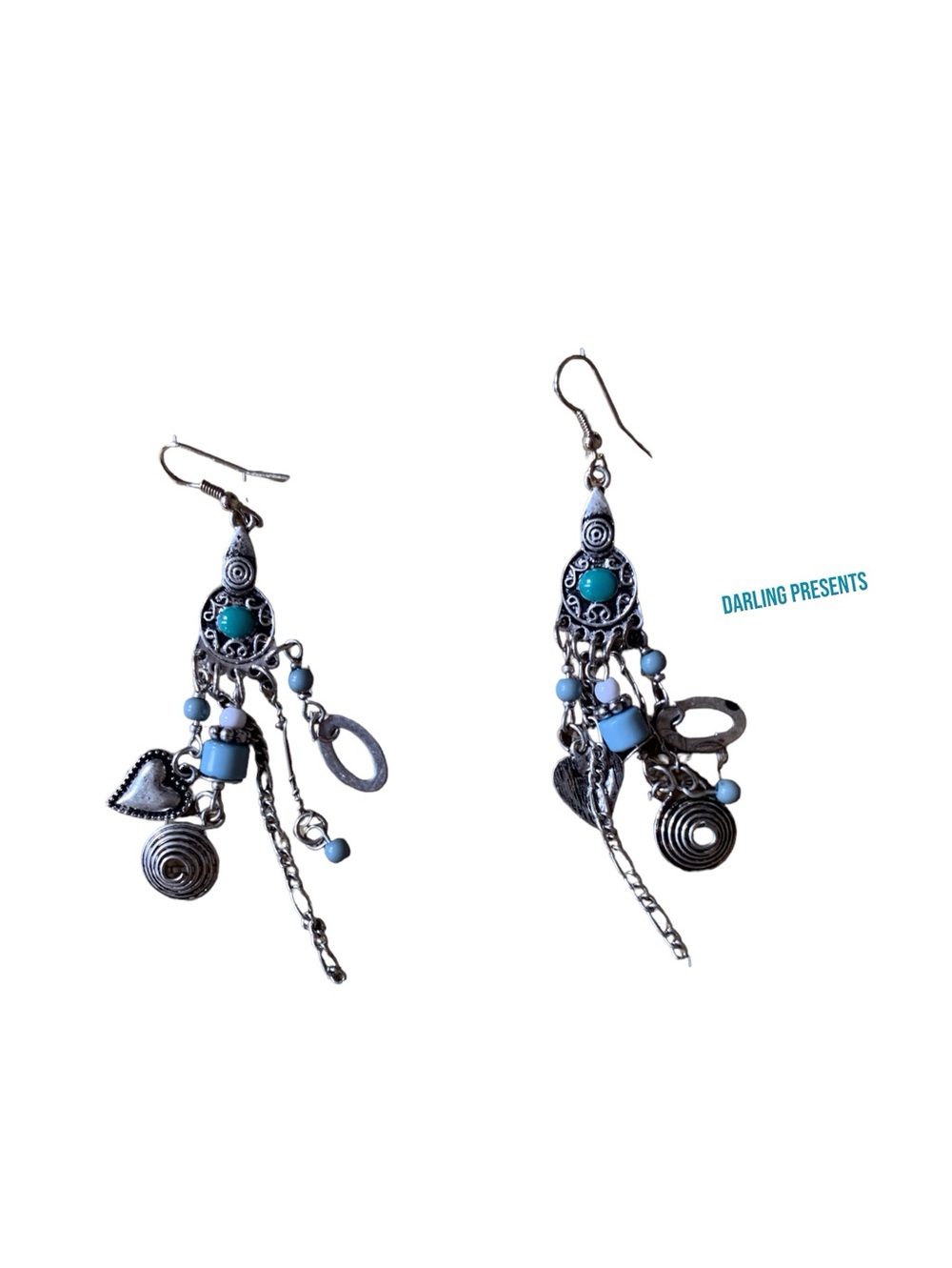 Turquoise Beaded Dangle Earrings Women Color Blue & Silver